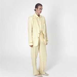 Relaxed Wide-Leg Linen Pants in Pale Yellow